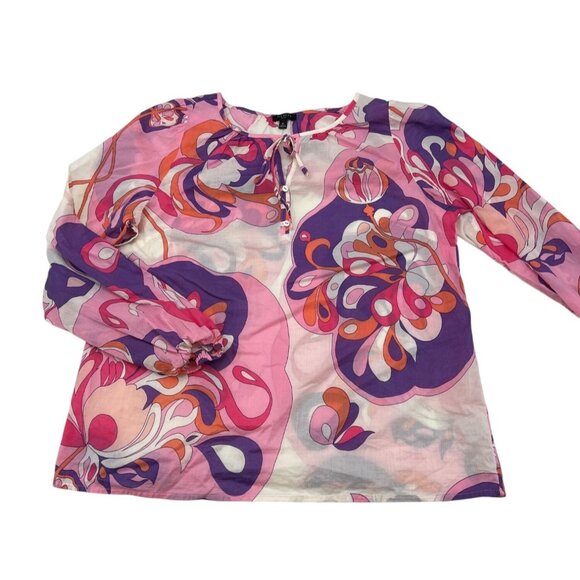 Talbots Petite MP Pink & Purple Floral Long Sleeve Cotton Blouse Top - Picture 1 of 6